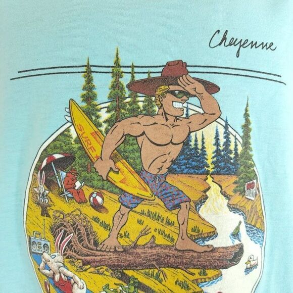 Cheyenne Beach Club T Shirt Vintage 80s Surfing Nature Tee Made In USA Mens - Picture 2 of 10